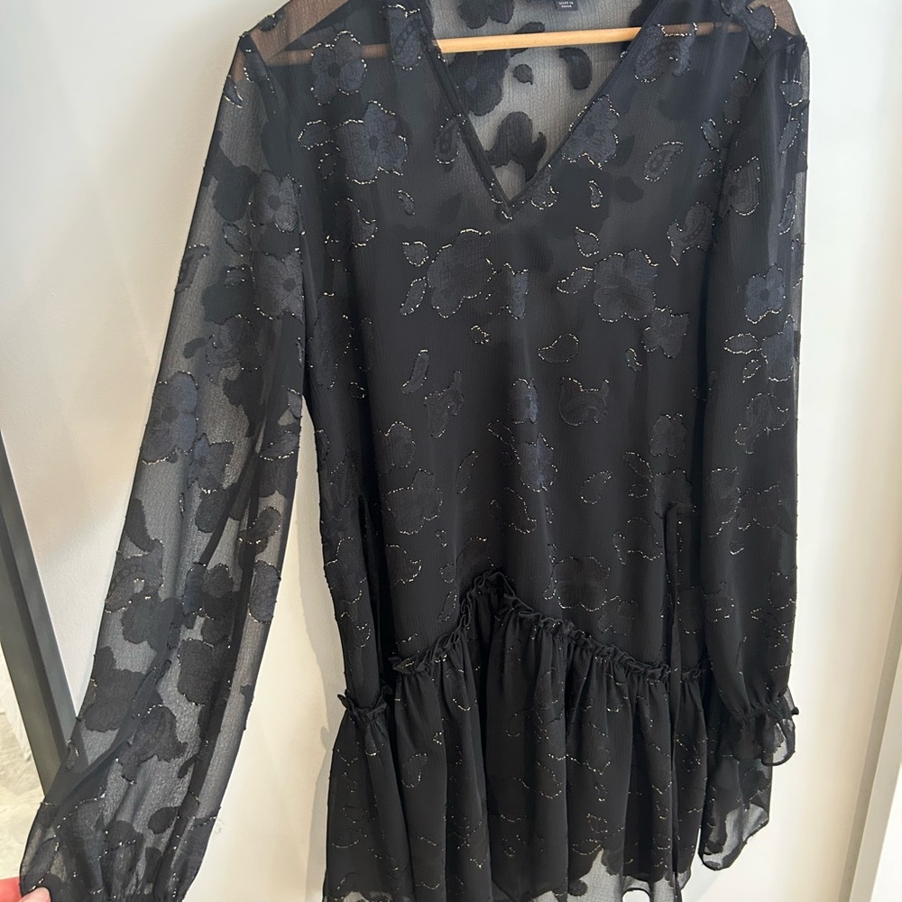 All Saints Black Floral Long Sleeve Dress - Picture 3 of 4